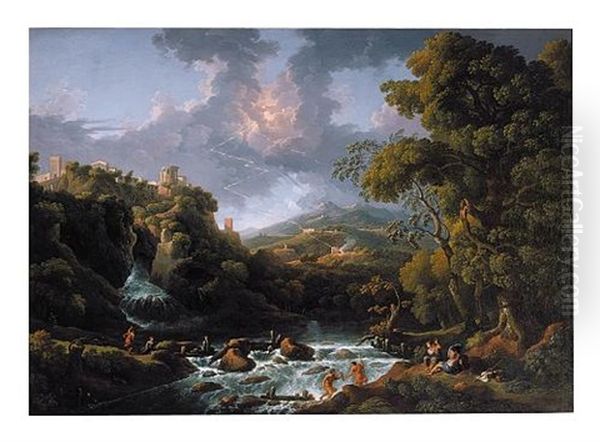 A Scene In The Roman Campagna With A Capriccio View Of Tivoli And A Bolt Of Lightning - view 1