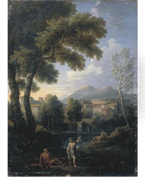 Paesaggio Laziale Con Astanti E Borgo In Lontananza - view 1