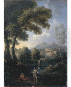 Paesaggio Laziale Con Astanti E Borgo In Lontananza Paesaggio Laziale Con Astanti E Borgo In Lontananza
