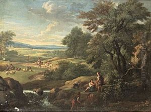 Pastoralt Flodlandskap Med Figurer by Jan Frans van Bloemen