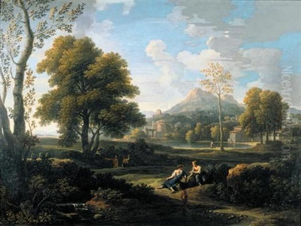 Classical Landscape With Resting Figures And A Lakeside Town Beyond - view 1