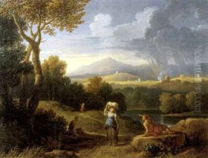 Paesaggio Laziale Con Astanti In Primo Piano Nei Pressi Di Un Fiume