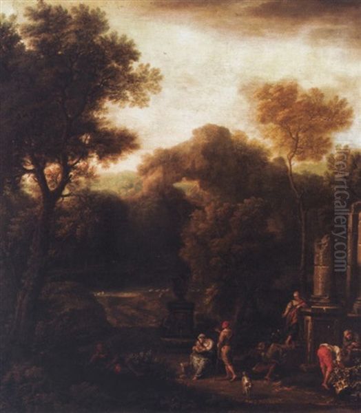 Italianate Landscape With Figures Beside Ruins - view 1