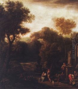 Italianate Landscape With Figures Beside Ruins by Jan Frans van Bloemen