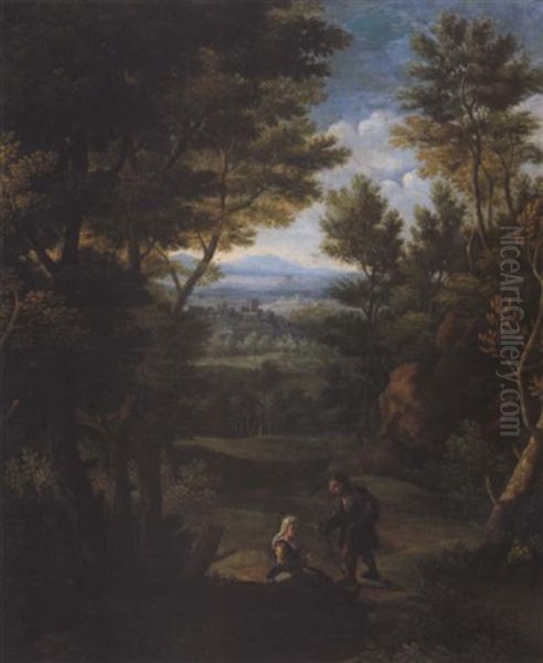 Bewaldete Landschaft Mit Zwei Figuren - view 1