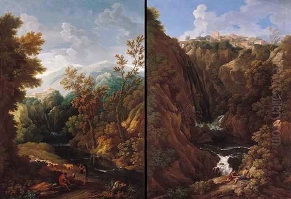 A Classical Landscape With Shepherds Beside A Waterfall, A View Of Tivoli (?) - view 1