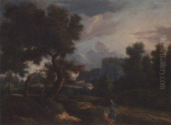 An Italianate Landscape With Figures Conversing On A Track - view 1
