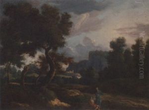 An Italianate Landscape With Figures Conversing On A Track by Jan Frans van Bloemen