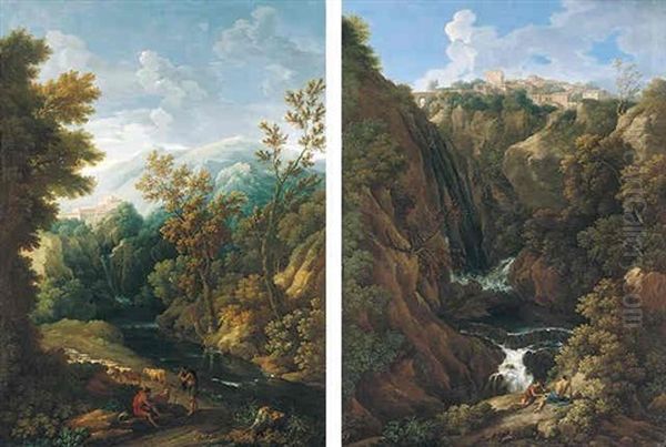 A Classical Landscape With Shepherds Beside A Waterfall (tivoli?) - view 1