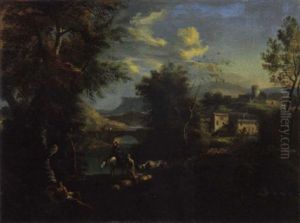 Paesaggio Classico Con Contadini Ed Armenti Presso Un Villaggio