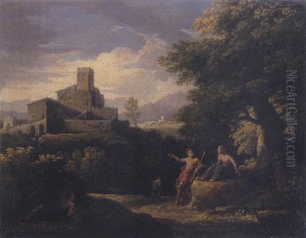 Arcadian Landscape With Figures Resting On A Rock, A Castle Beyond - view 1