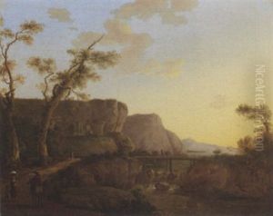 Landschaft Mit Rundtempel Und Figurenstaffage by Jan Frans van Bloemen