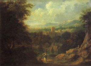 Personnages Au Bord De La Riviere by Jan Frans van Bloemen
