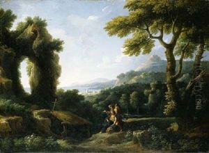 An Italianate Coastal Landscape With The Death Of Saint Mary Of Egypt