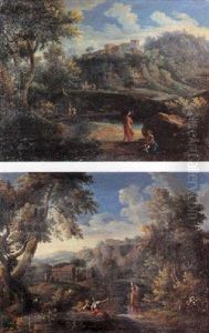 Paysage De La Campagne Romaine Animee De Bergers by Jan Frans van Bloemen
