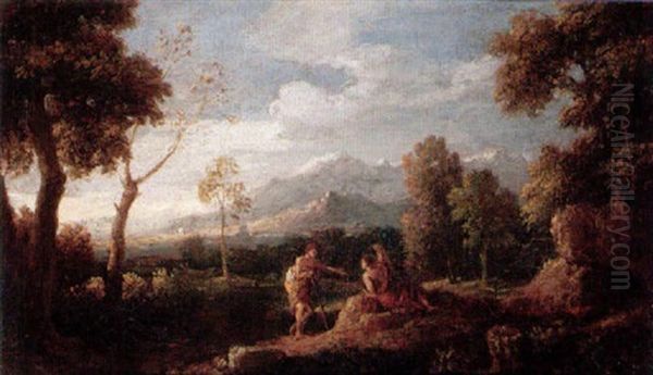 A Wooded Landscape With Figures Conversing In The Foreground - view 1
