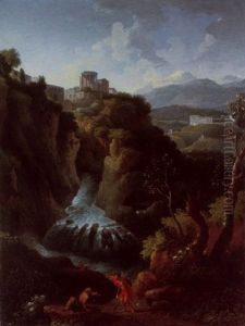 The Falls At Tivoli With The Tmeple Of Vesta