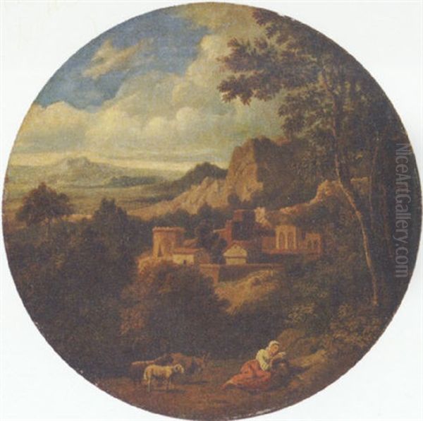 An Italianate Landscape With A Shepherdess Resting - view 1