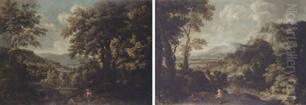 A Classical Landscape With Figures By A Mountain Pool - view 1