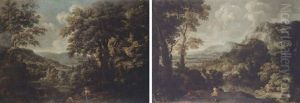 A Classical Landscape With Figures By A Mountain Pool by Jan Frans van Bloemen