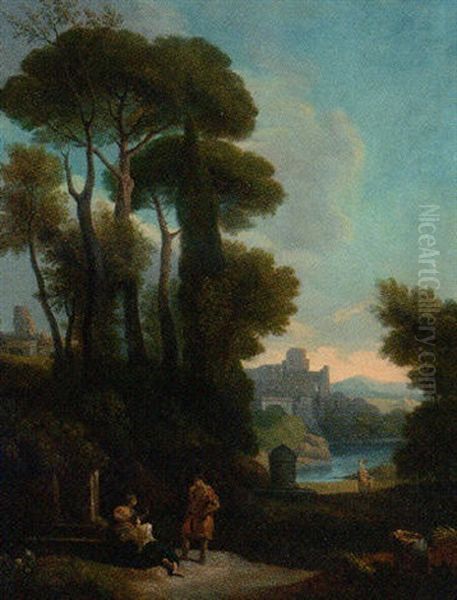 An Italianate Landscape With Figures Resting By A Fountain - view 1
