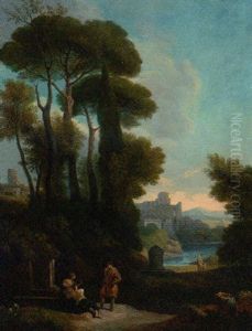 An Italianate Landscape With Figures Resting By A Fountain by Jan Frans van Bloemen