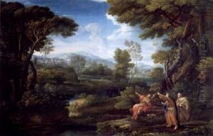 Weite, Bewaldete Landschaft Mit Christus, Johannes D.t. Und Zwei Aposteln by Jan Frans van Bloemen