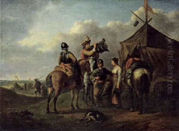 Ein Militarlager Und Rastende Reiter Vor Einem Marketenderzelt - view 1