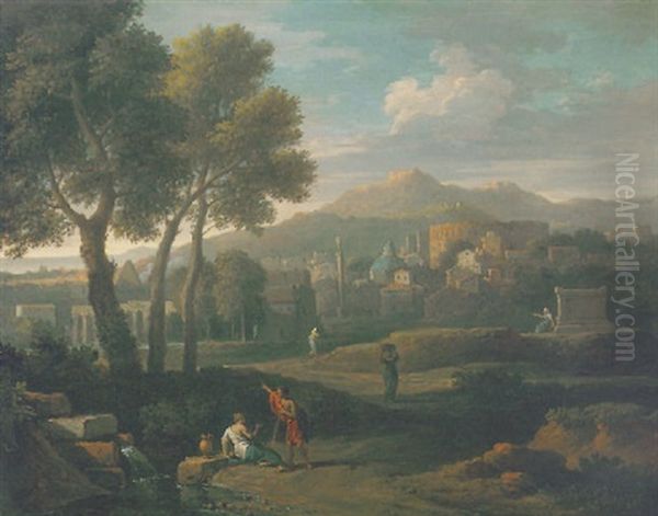 An Arcadian Landscape Set In The Roman Campagna With The Colosseum And Other Roman Buildings, Mountains Beyond - view 1