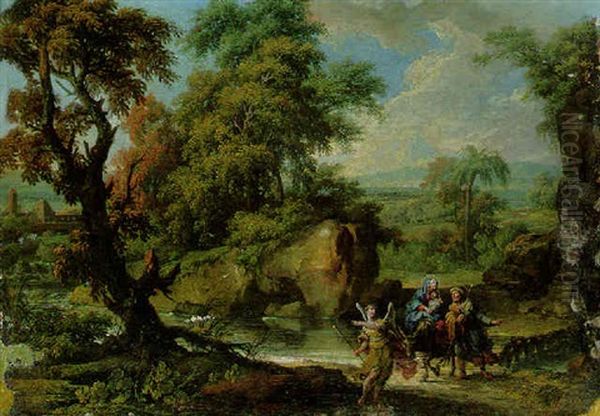 A Wooded River Landscape With The Flight Into Egypt - view 1