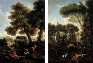 An Italianate Landscape With Herdsmen Driving Cattle And Other Figures An Italianate Landscape With Herdsmen Driving Cattle And Other Figures