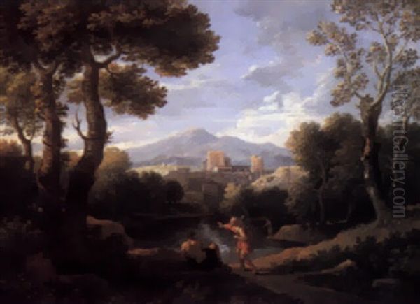 Classical Landscape With Figures By A Lake, Buildings Beyond - view 1