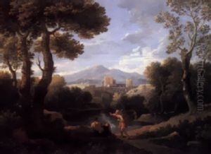 Classical Landscape With Figures By A Lake, Buildings Beyond