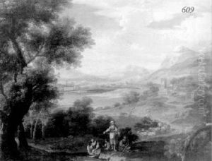 Italianate Landscape With Peasant Girls And Sheep By A Stream by Jan Frans van Bloemen