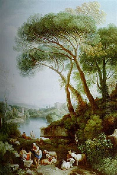 A River Landscape With Shepherds Resting By A Path - view 1