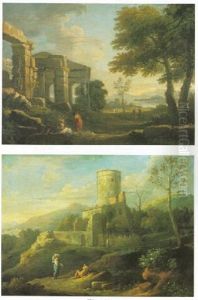 Italianate Rocky Landscape With Ruins And Travelers by Jan Frans van Bloemen
