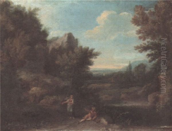 A Wooded River Landscape With A Couple Resting - view 1