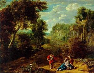 Waldlandschaft Mit Antiken Ruinen Sowie Cephalus Und Procris by Jan Frans van Bloemen