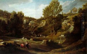 Der Brunnen Und Der Turm Unterhalb Von Marino In Den Albanerbergen Bei Rom by Jan Frans van Bloemen