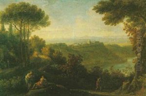 An Italianate River Landscape With Travellers An Italianate River Landscape With Travellers