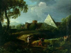A River Landscape With The Pyramid Of Cestius And A Fortified Castle
