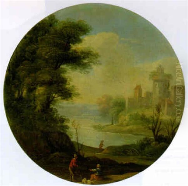 A River Landscape With Travellers Conversing On A Track - view 1