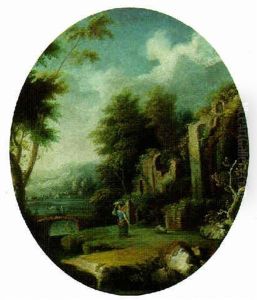 A Landscape With A Maiden By Classical Ruins