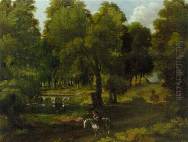A Wooded Landscape With A Traveller On A Track - view 1