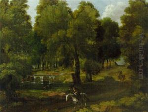 A Wooded Landscape With A Traveller On A Track A Wooded Landscape With A Traveller On A Track