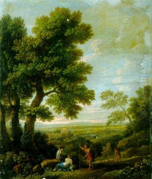 A Wooded Landscape With Peasants Resting On The Crest Of A Hill - view 1