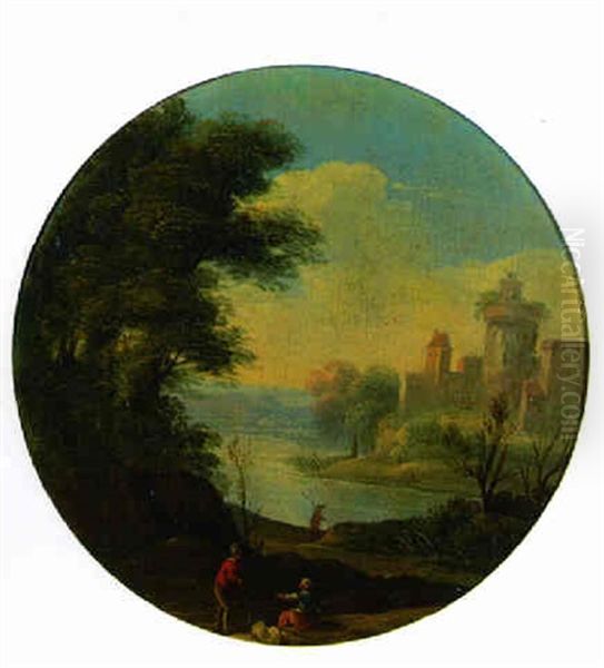 A River Landscape With Travellers Conversing On A Track, A Castle Beyond - view 1