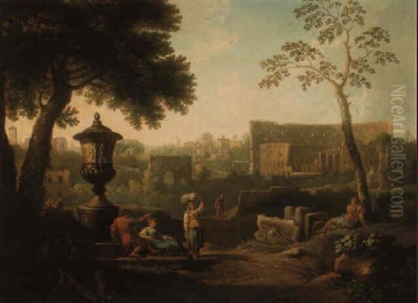 A View Of Rome With The Colosseum And The Arch Of Constantine - view 1