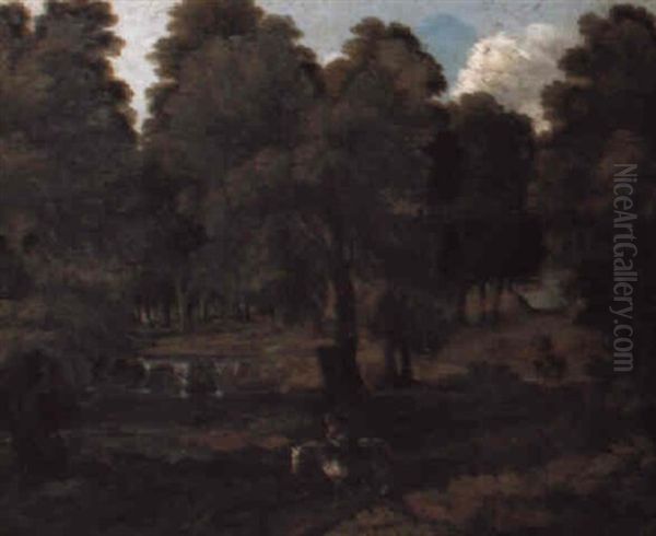 A Wooded Landscape With A Traveller On A Track - view 1
