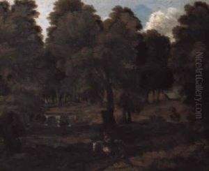 A Wooded Landscape With A Traveller On A Track A Wooded Landscape With A Traveller On A Track